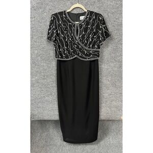 Karen Miller Womens Gown 6P Black Beaded Maxi Dress Formal Black Tie Wedding VTG